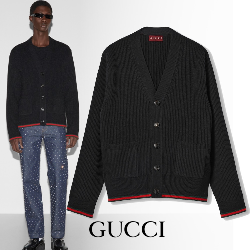 25 新作 GUCCI リブウール カシミアメッシュ カーディガン