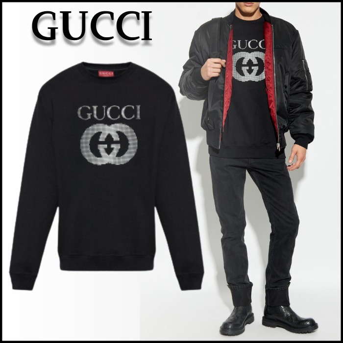《個性的な逸品》【GUCCI】ブラック ロゴ入りスウェットシャツ