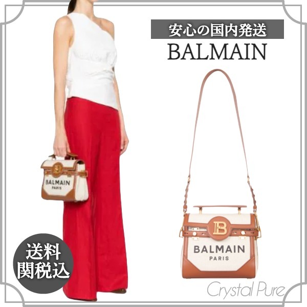 【BALMAIN】ロゴ キャンバス&レザー クロスボディトートバッグ
