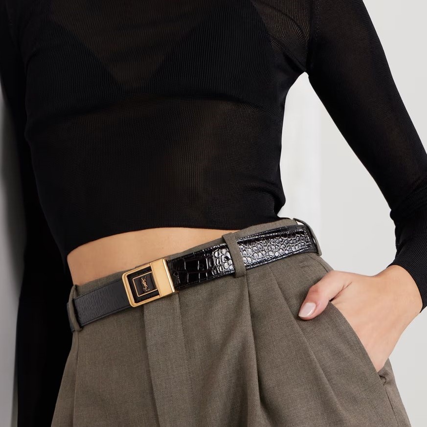 【国内発送】サンローラン ベルト Croc-effect leather belt