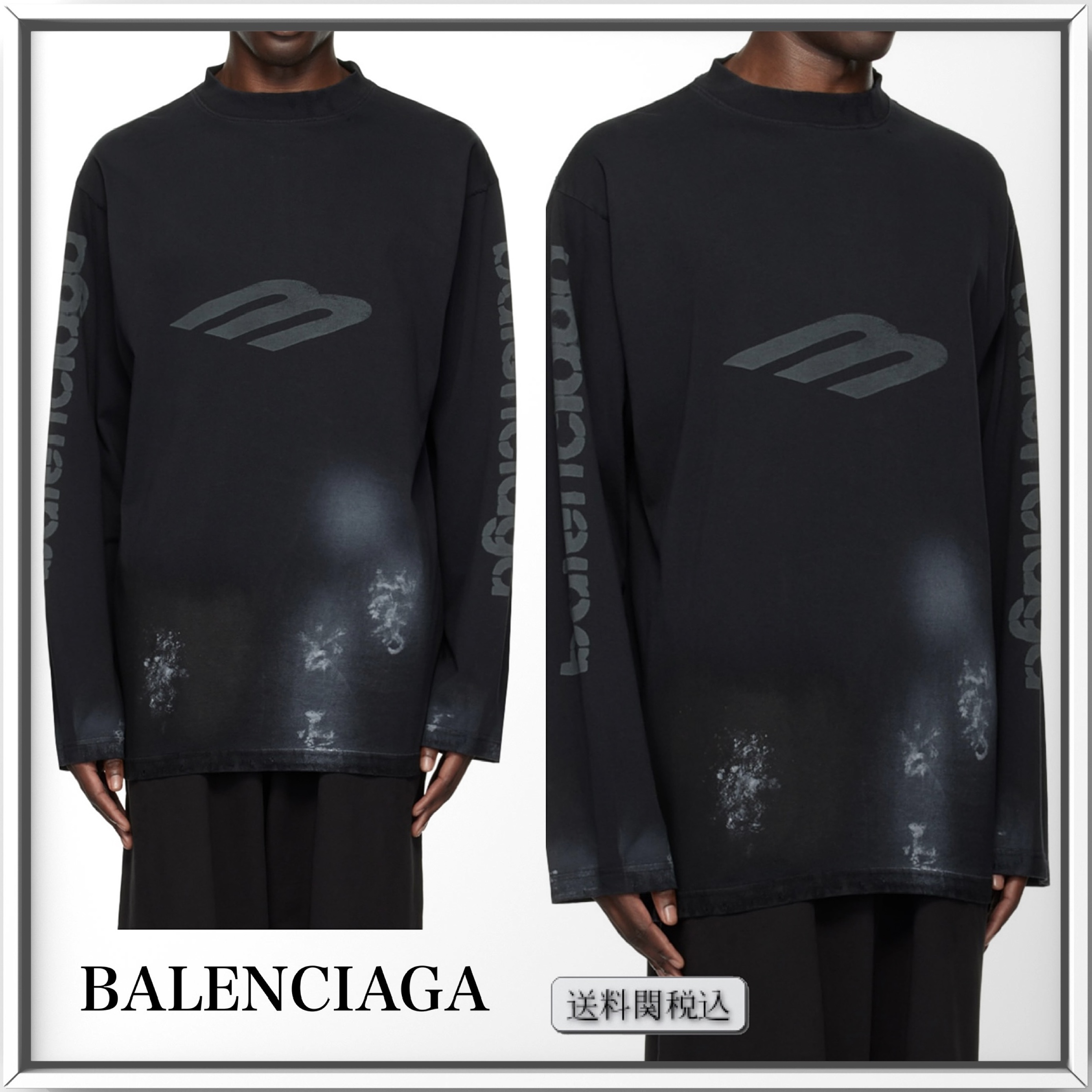 BALENCIAGA ロゴ プリント コットン 長袖Tシャツ 人気