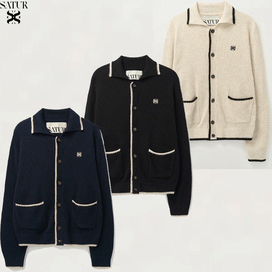 ★SATUR★Bluff Collar Knit Cardigan