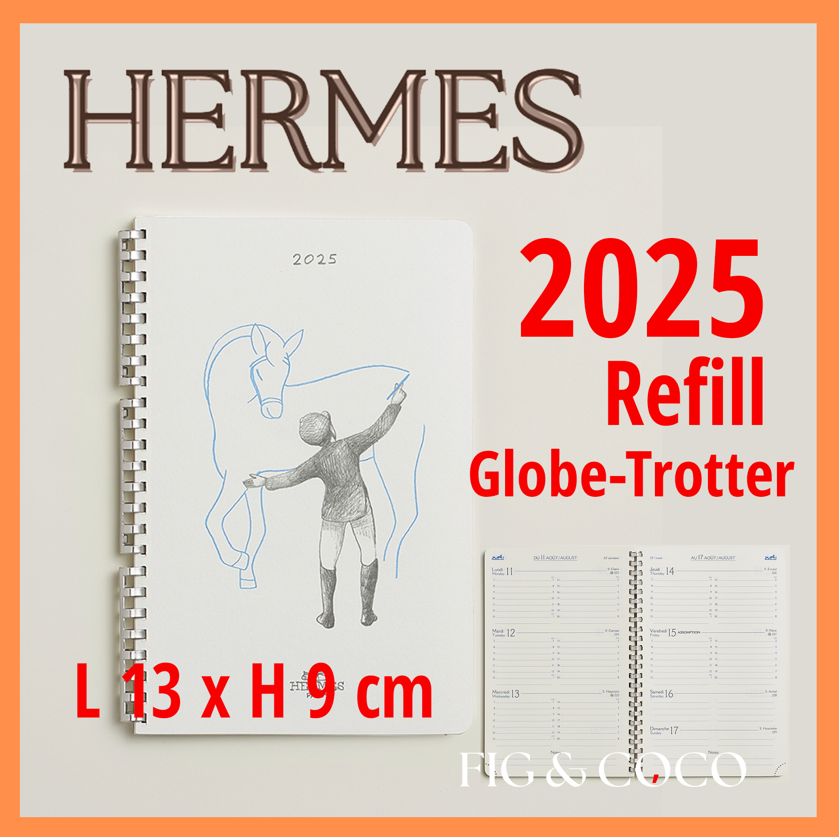 国内発送【2025年度】HERMES カレンダーレフィル Globe Trotter 2025年版【HERMES】 アジェンダ《Globe-Trotter》レフィル 手帳