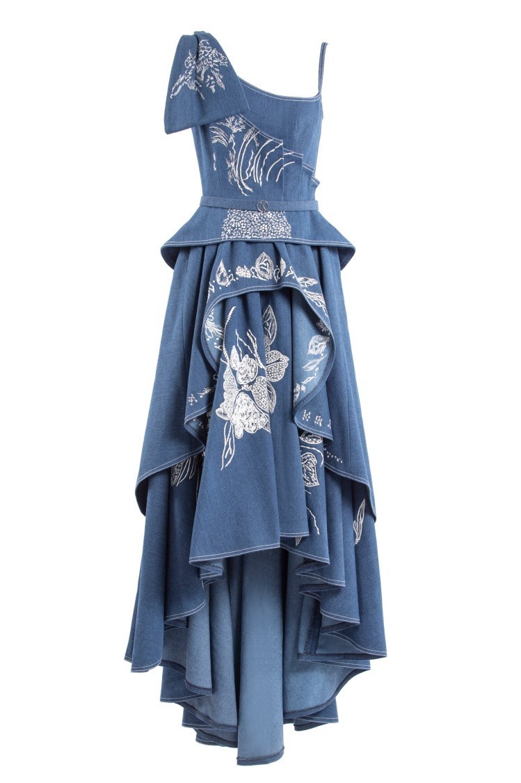オールインワン・サロペット Saiid Kobeisy Denim Dress With Floral Embroidery