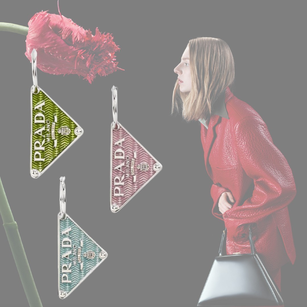 【希少】PRADA トライアングルロゴ ペンダント フープピアス 3色