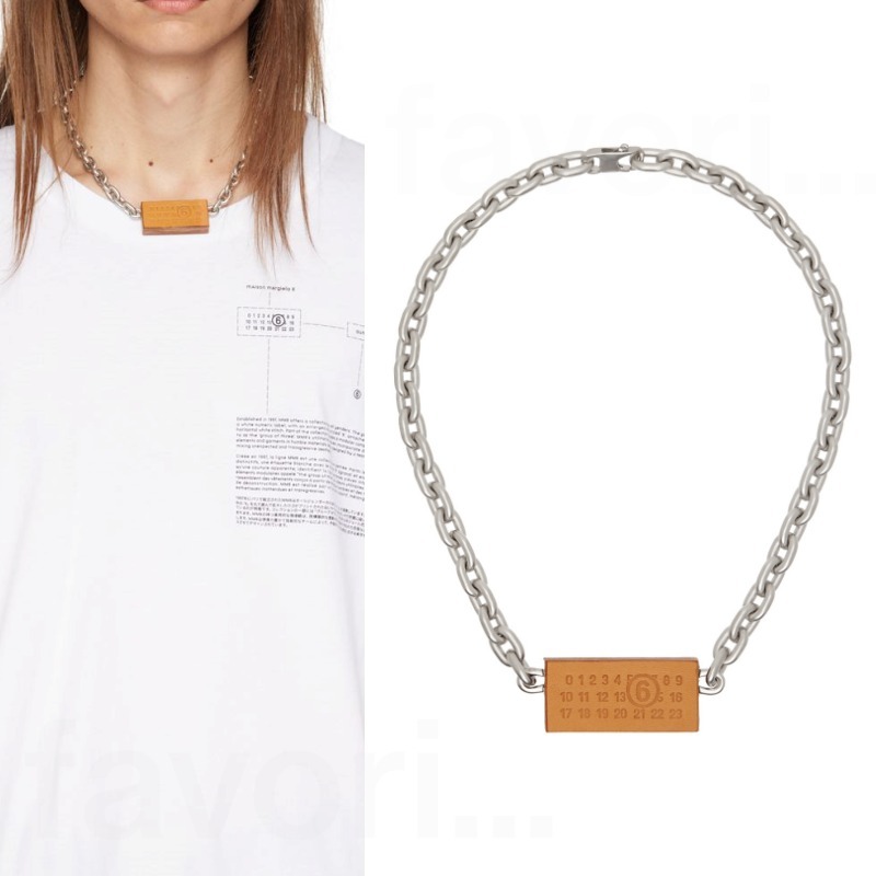MM6 Maison Margiela シルバー カーフ ロゴ チェーン ネックレス