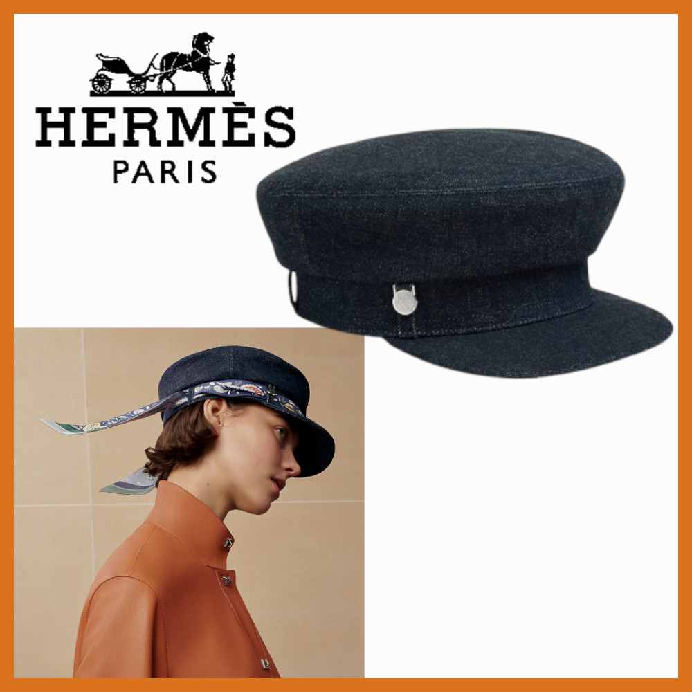 【ツイリーをいれてアレンジも◎】HERMES Joanneデニムキャップ お好みのツイリーでアレンジを☆】HERMES デニムキャップ