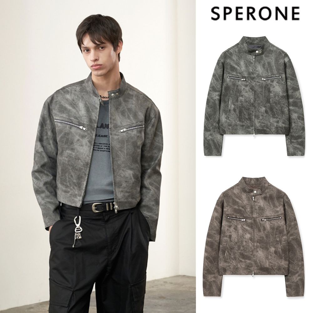 【SPERONE】24FW★ Crop Double Washing Zip-Up China Jacket