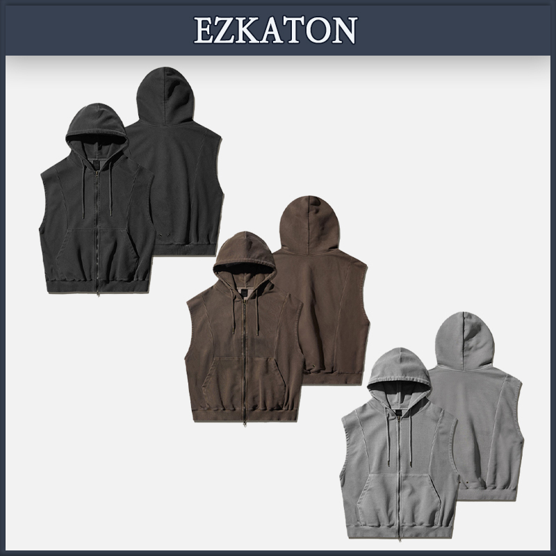 【EZKATON】★男女兼用★24AW PUBLIC PIGMENT HOOD ZIP-UP VEST