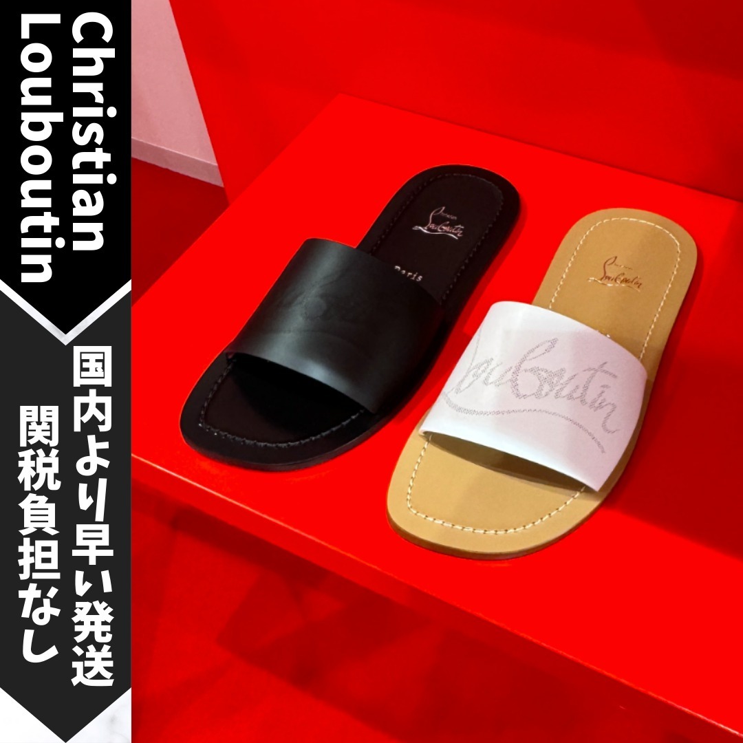 即対応【Christian Louboutin】ロゴ レザーサンダル スライド