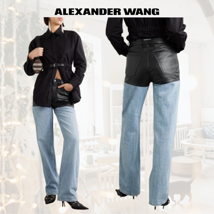 【Alexander Wang】関税込☆レザーパネル ローライズジーンズ 関税込】ALEXANDER WANG レザーパネル ローライズジーンズ