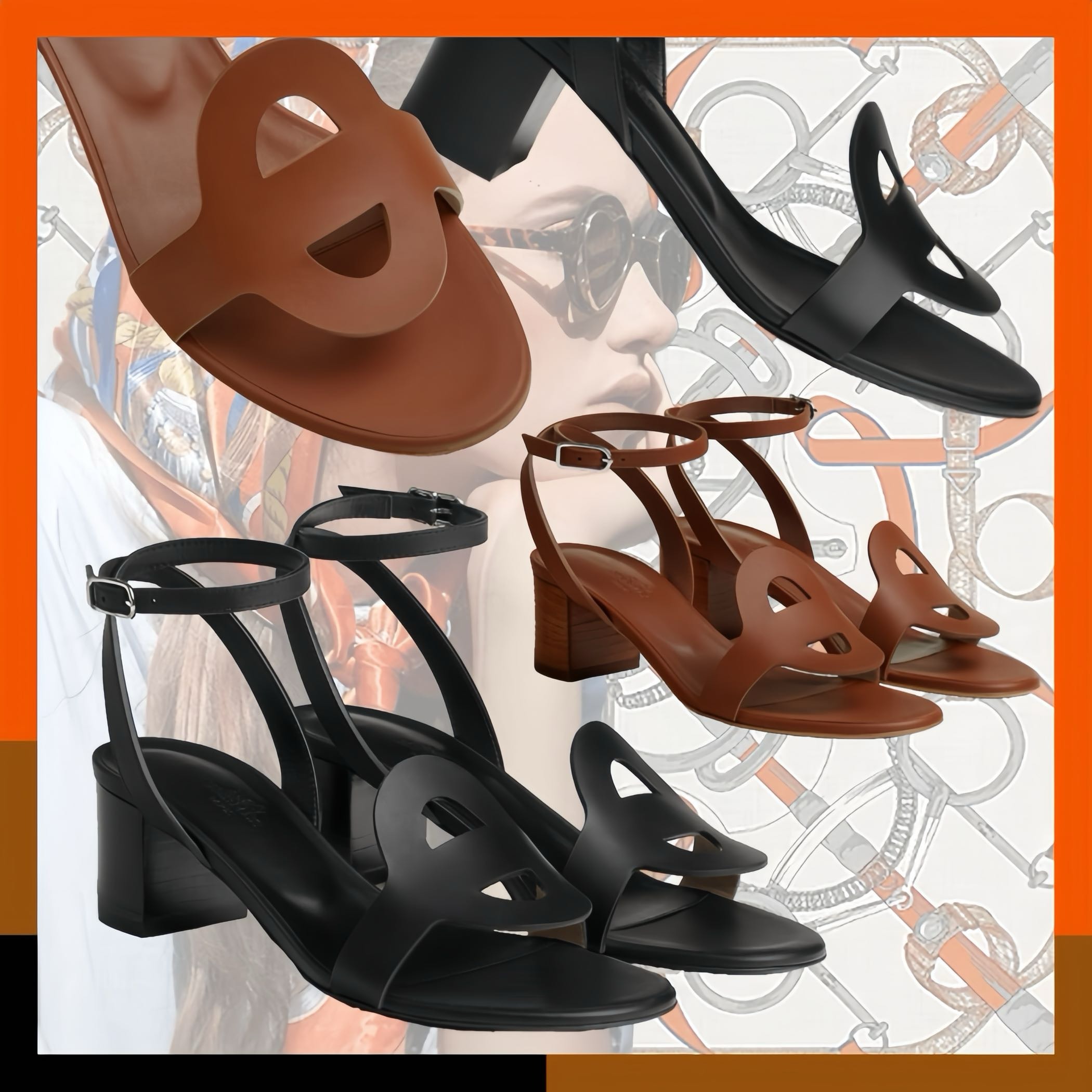 HERMES 最新作 人気 サンダル 黒 茶 シェーヌダンクル Juliette