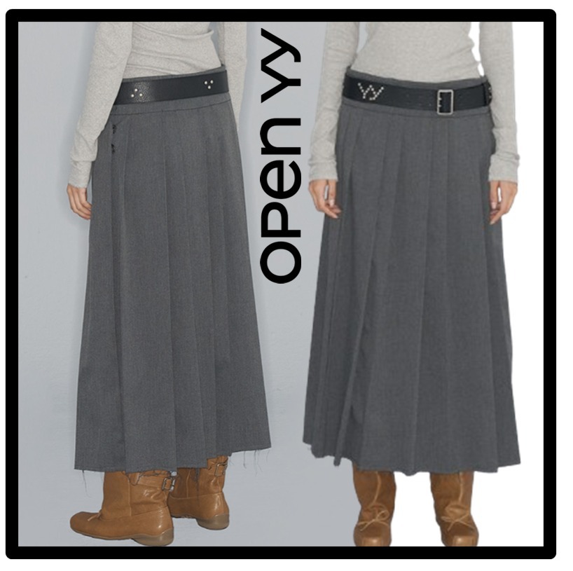 ★送料・関税込★OPEN YY★PLEATED WRAP MAXI SKIRT★GRAY★