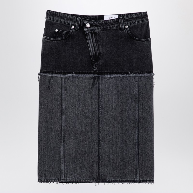 スカート Alexander McQueen Two-tone black denim skirt