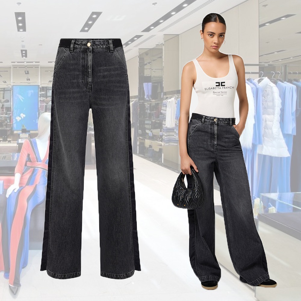 【24-25AW】 ELISABETTA コットン製 ワイドレッグ ジーンズ
