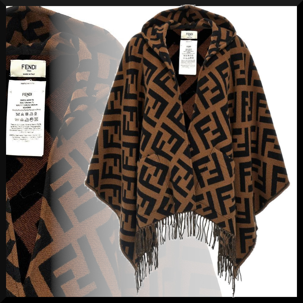 25新作 FENDI FFポンチョ カシミア ウィメンズ フード フリンジ