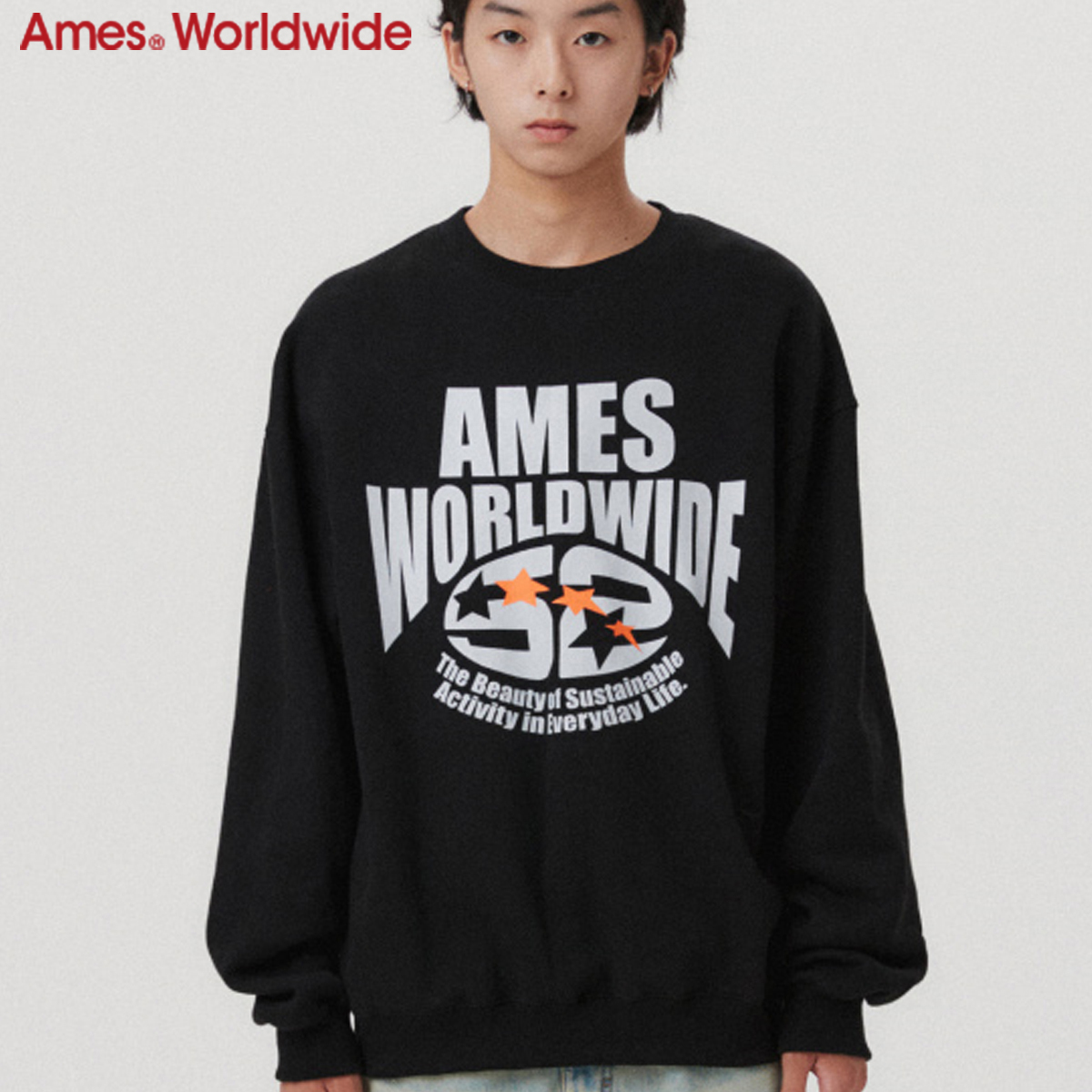 ★AMES-WORLDWIDE★LOGO TYPO GRAPHIC SWEATSHIRT BLACK★正規品
