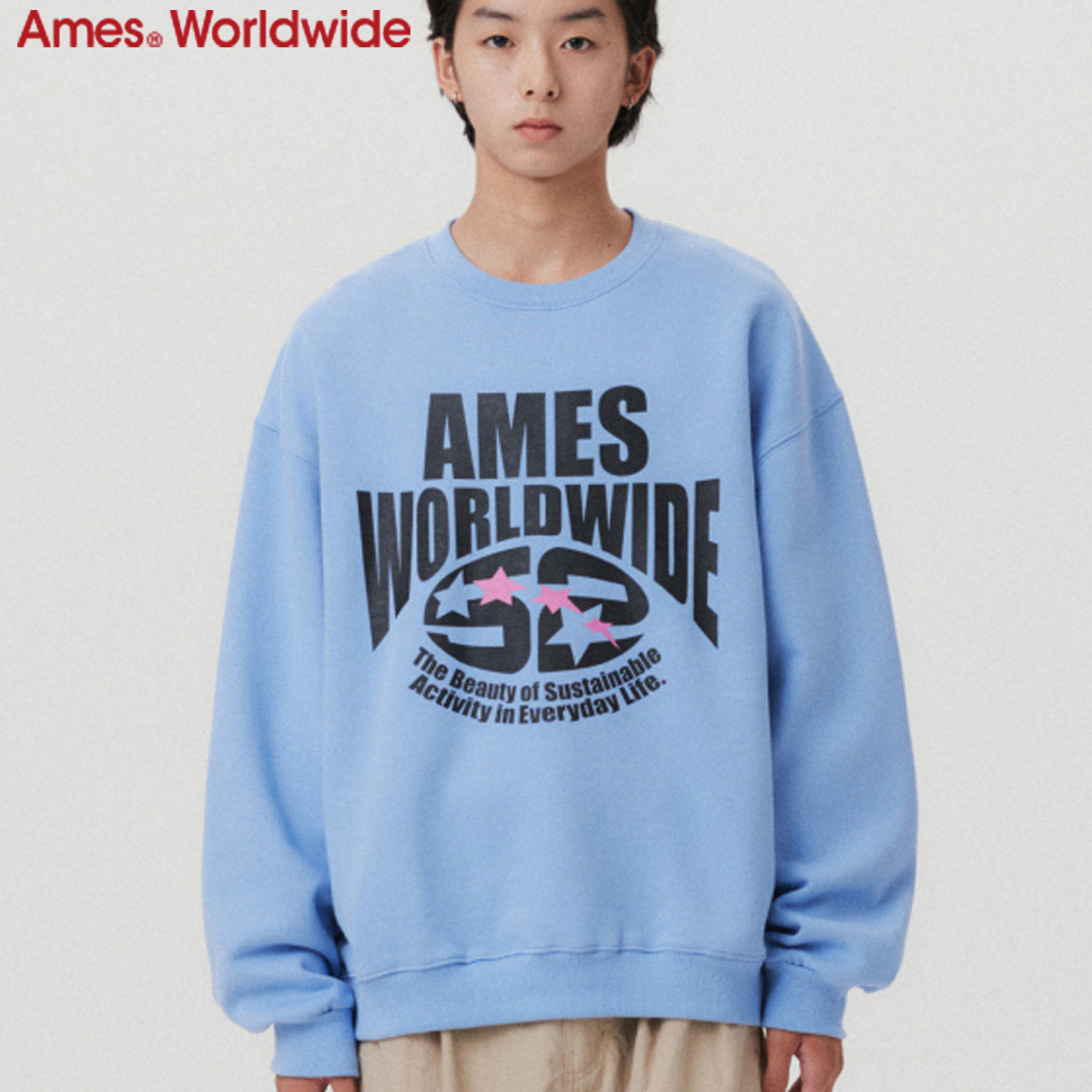 ★AMES-WORLDWIDE★LOGO TYPO GRAPHIC SWEATSHIRT L.BL★正規品