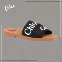 Chloe Woody Black ロゴバンド フラットミュール