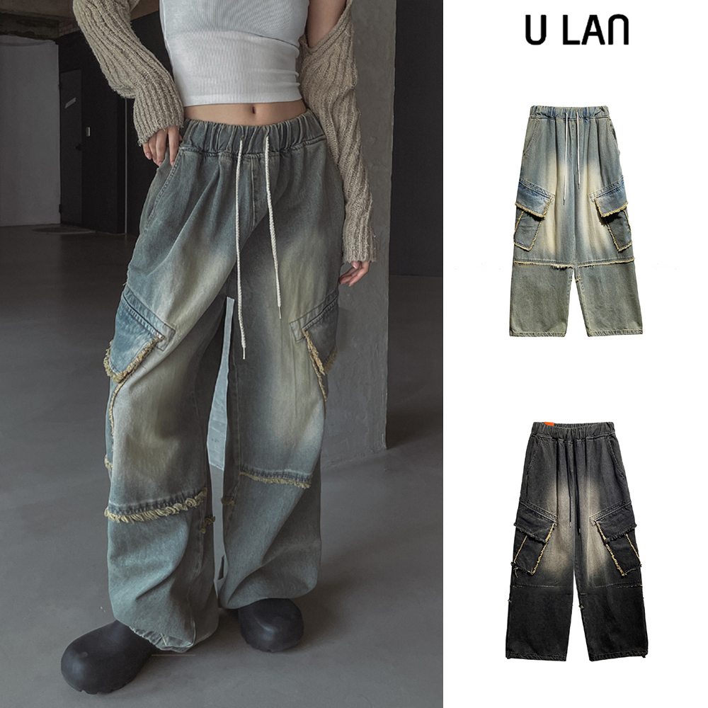 【U LAN】Two-Way Dekki Diagonal Pocket Denim Pants