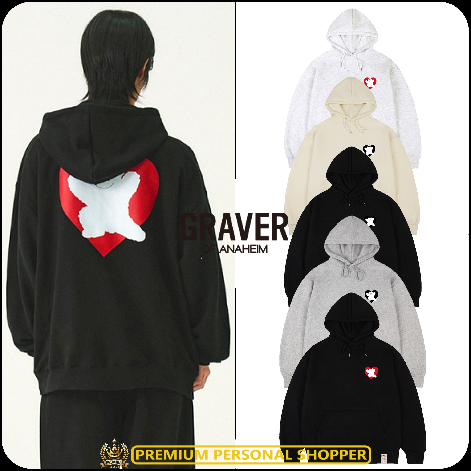 [GRAVER]★24FW★韓国人気★BEAR HEART BACK PRINTING HOODIE