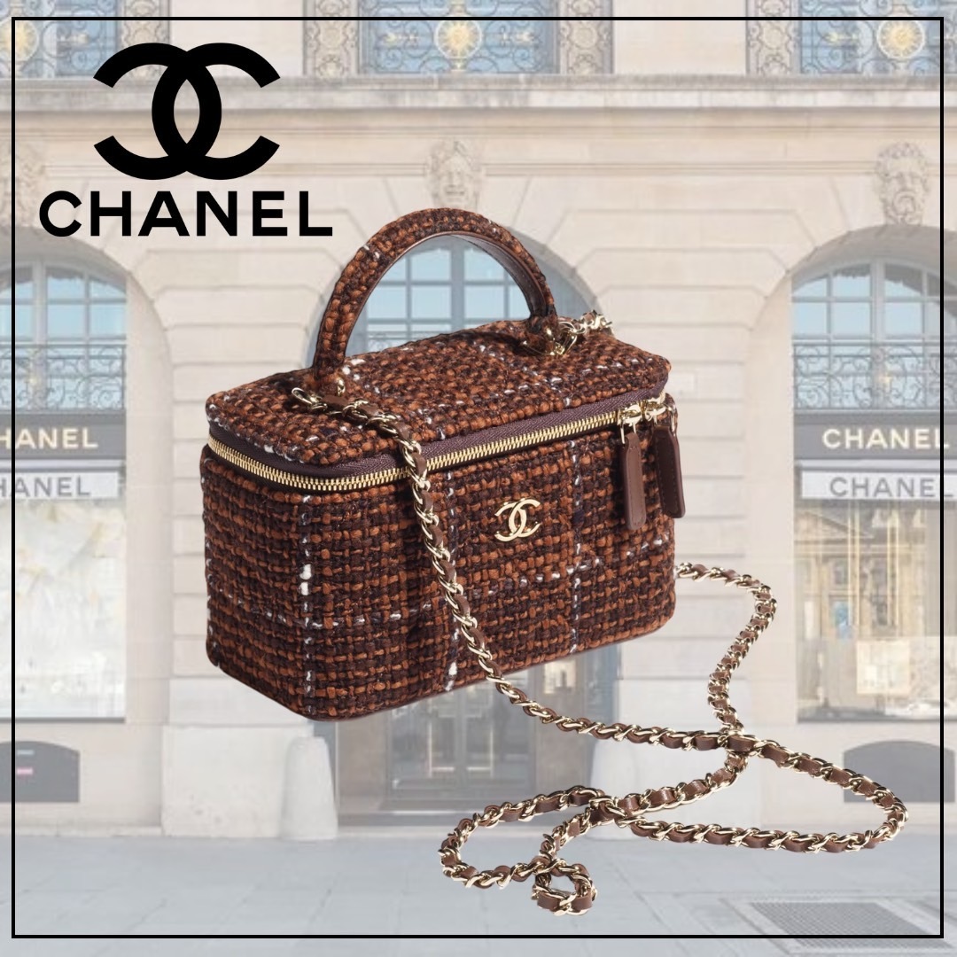 送料込み【CHANEL】ツイード ヴァニティバッグ チェーンクラッチ