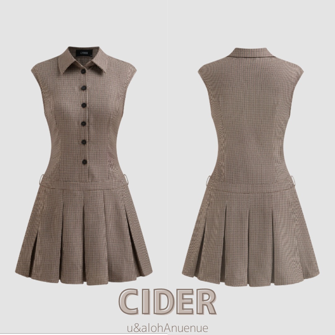 Cider◆ハウンドトゥース◆ボタン◆プリーツ◆ミニドレス