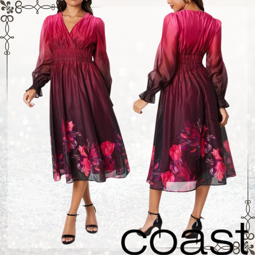 【日本未入荷】COAST ブルゾンスリーブ オーガンザ ミディドレス