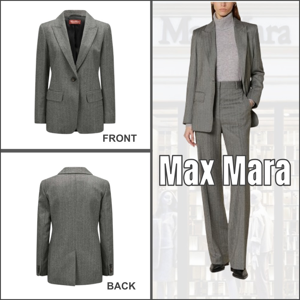 【国産】 関税送料込【MaxMaraStudio】ブレザージャケット ウール グレー ジャケット・アウター