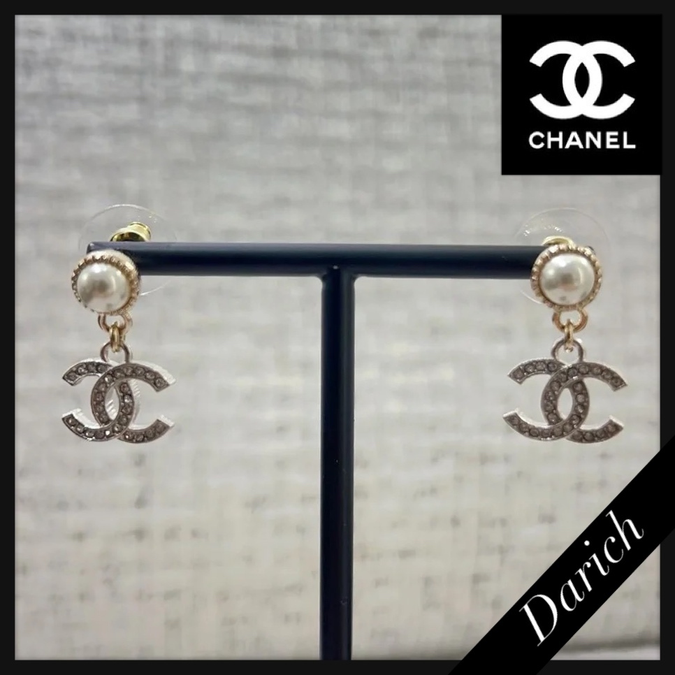 【揺れるCCロゴ♪】CHANEL シャネル シンプルピアス 揺れるパールが可愛い】CHANEL☆ピアス☆煌めき輝くCCマーク