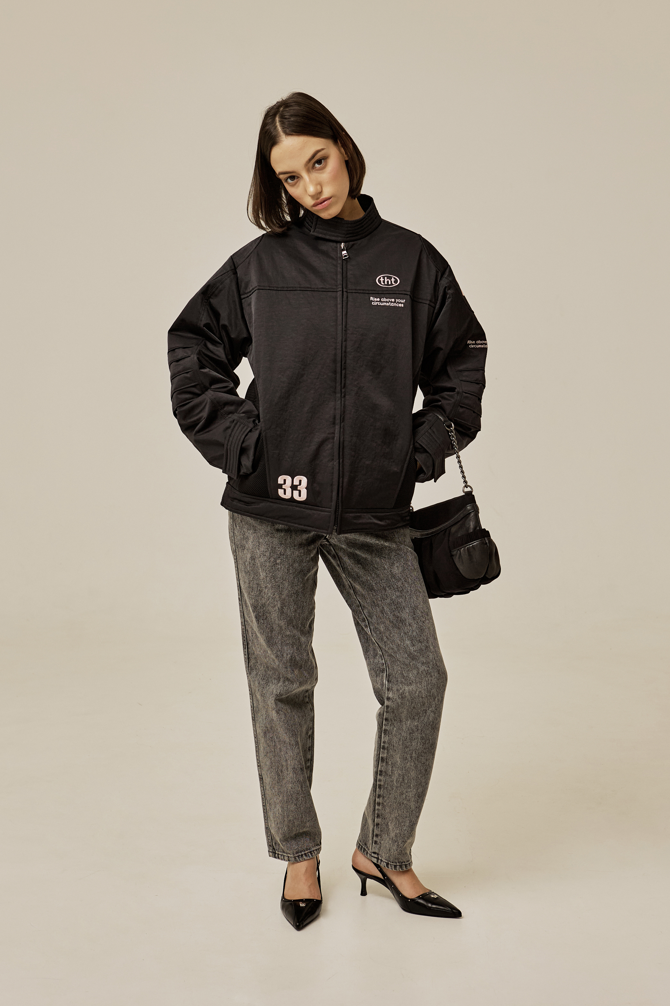 threetimes】24FW Pink letter biker jacket (threetimes
