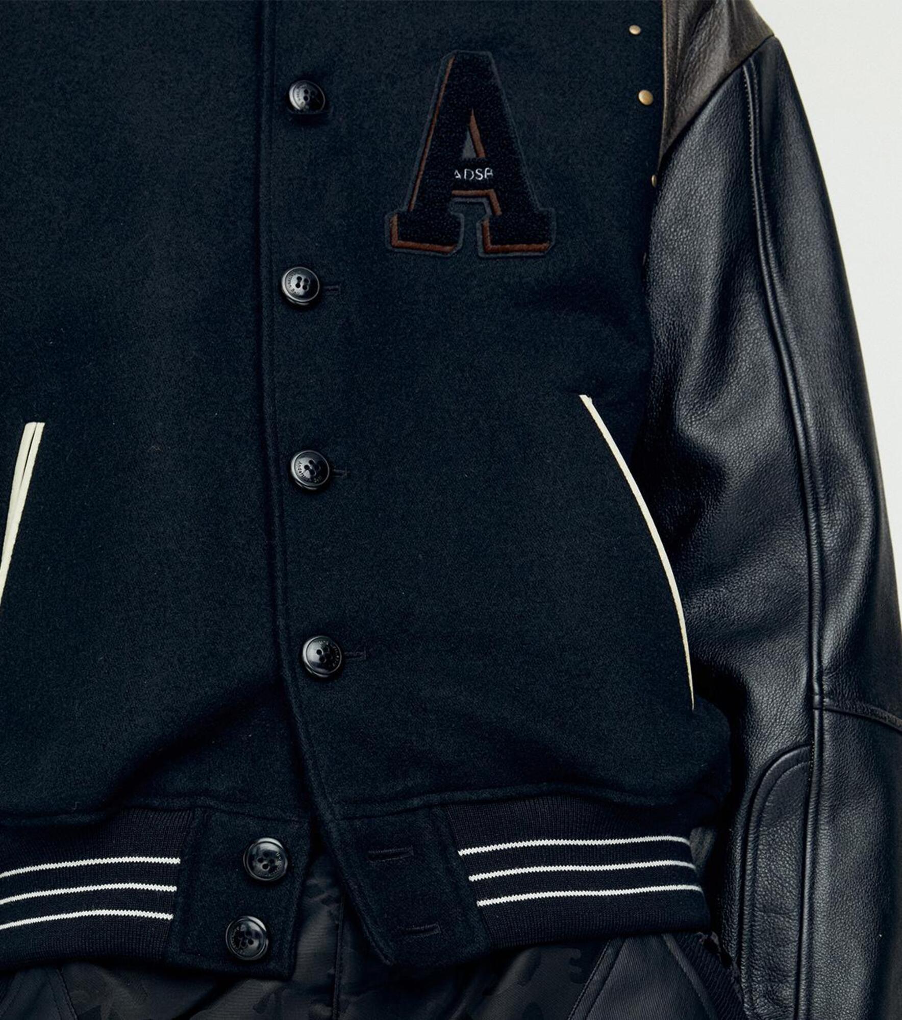 ANDERSSON BELL】 A PATCH WOOL & LEATHER VARSITY JACKET