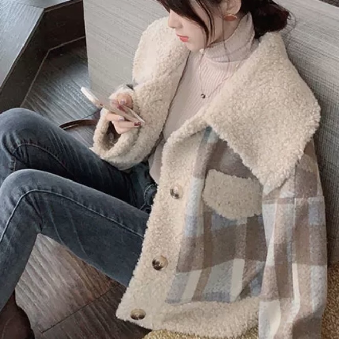 ジャケット コート アウター チェック ボア 長袖 S/XL