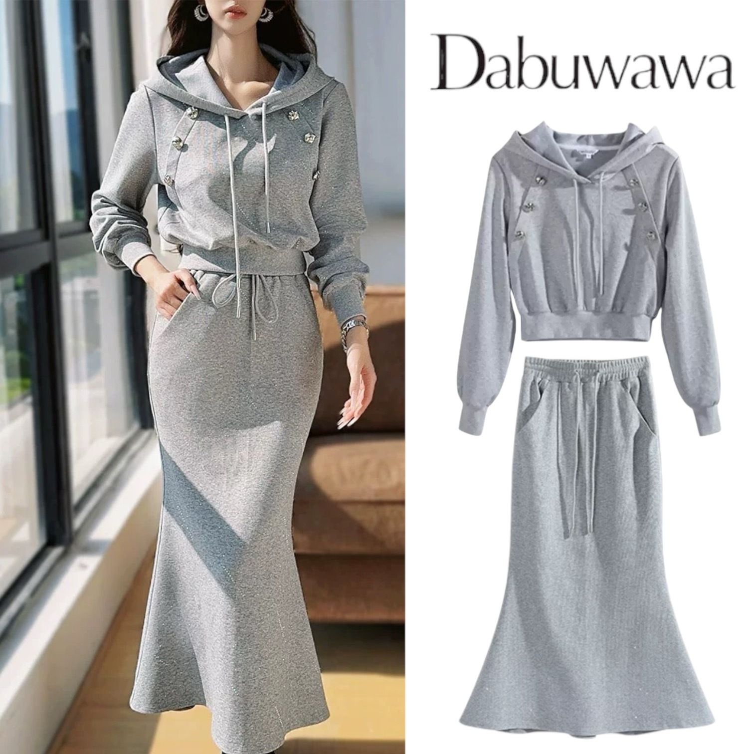 ★DABUWAWA ビジュー フード スウェット スカートセット/送料込