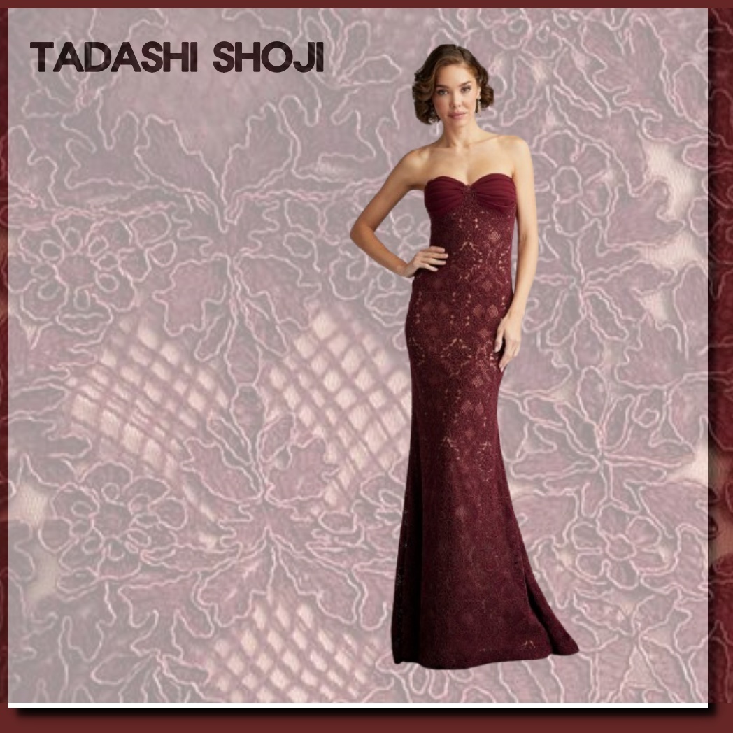 ■TADASHI SHOJI Kohli ストラップレス格子刺繍ガウン