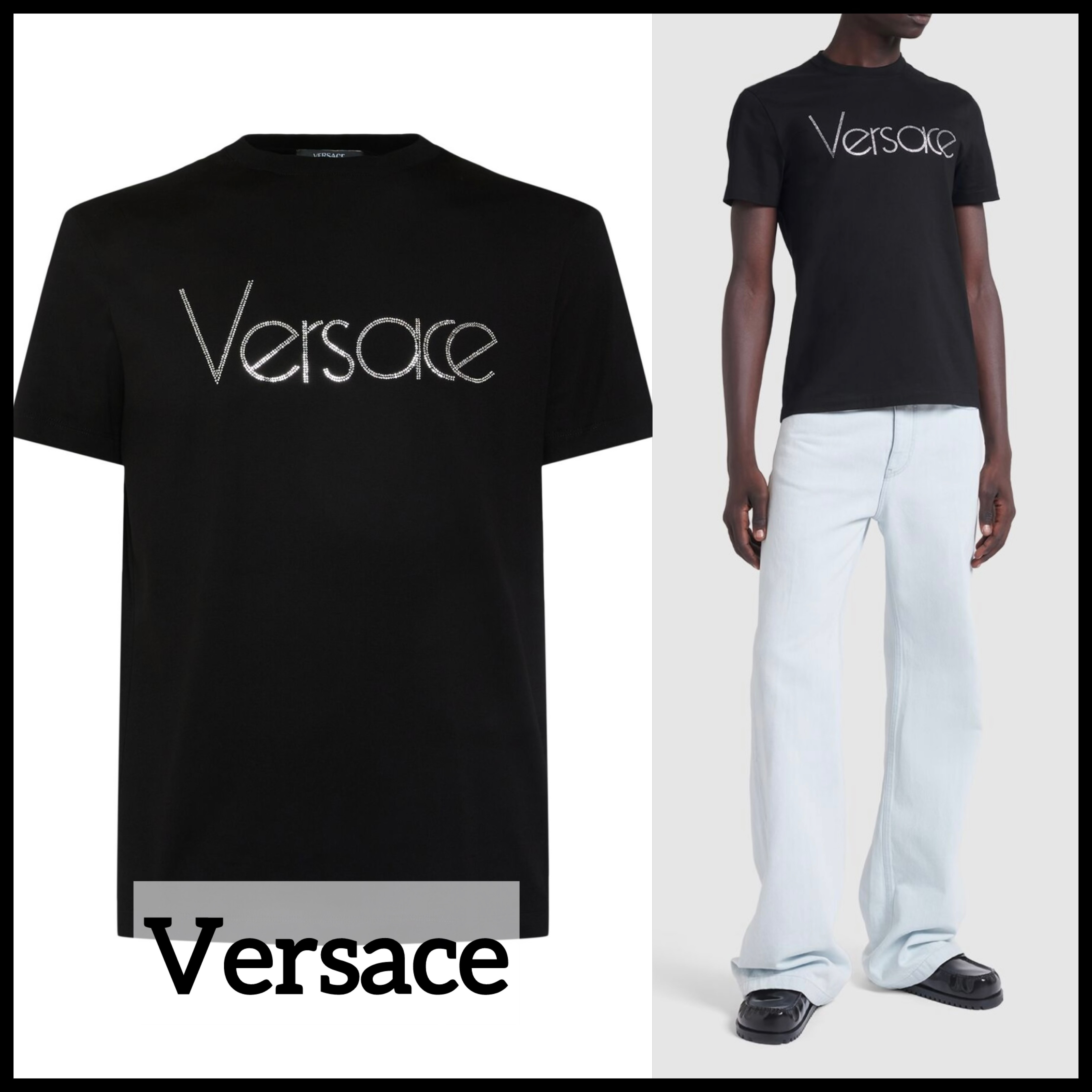 【Versace】 コットン ロゴ刺繍 Tシャツ