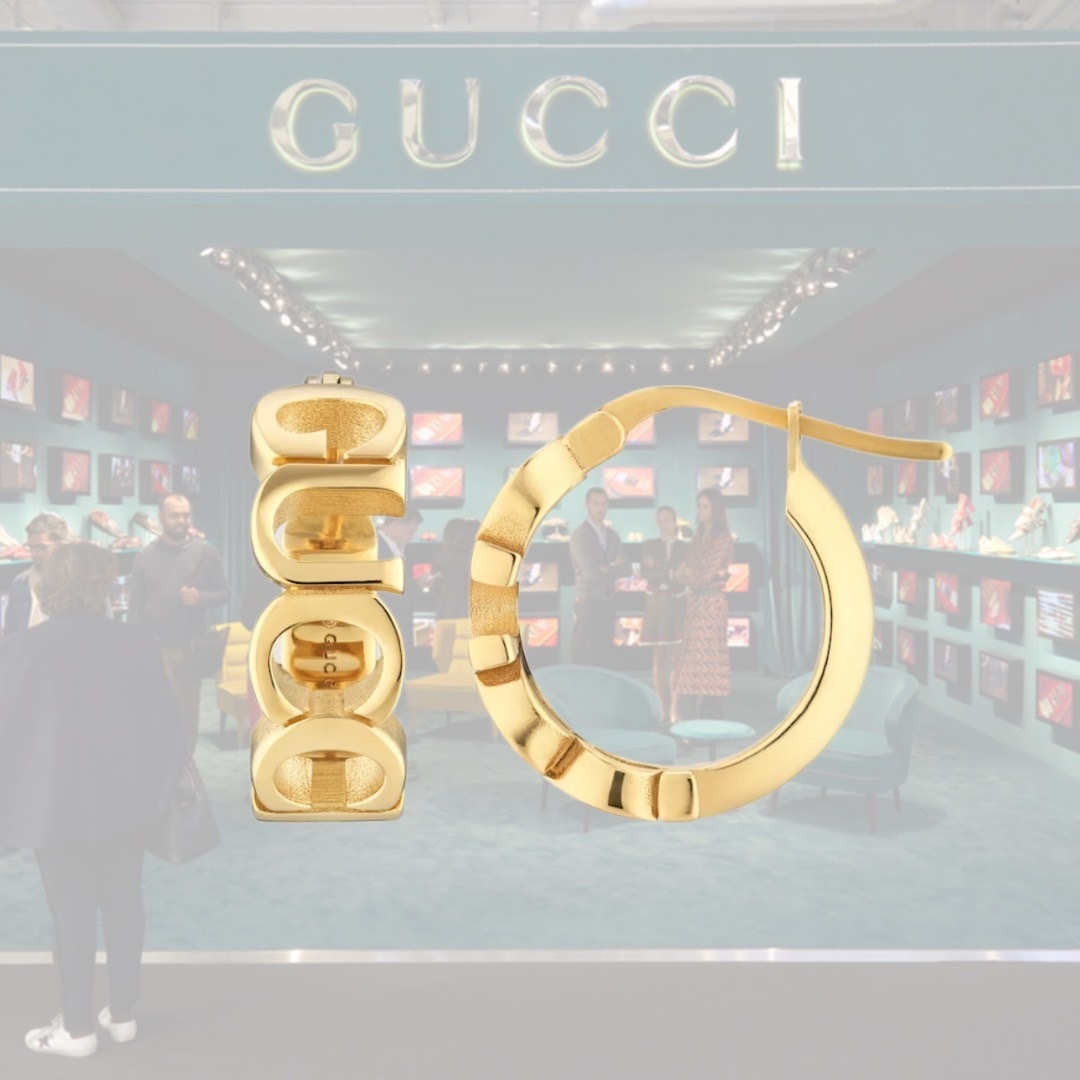【関税送料込】GUCCI ロゴフープピアス ゴールド ブラス ゴールドトーン フープピアス | GUCCI | NET-A-PORTER