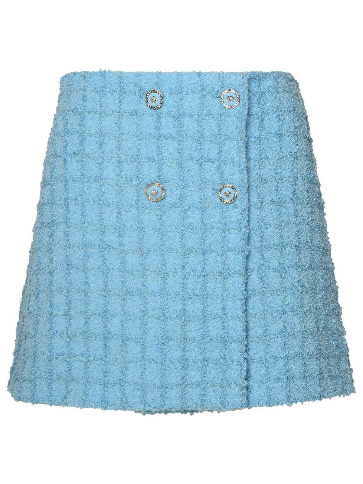 【送料&関税込】Versace Skirt In Light Blue Virgin Wool Blen
