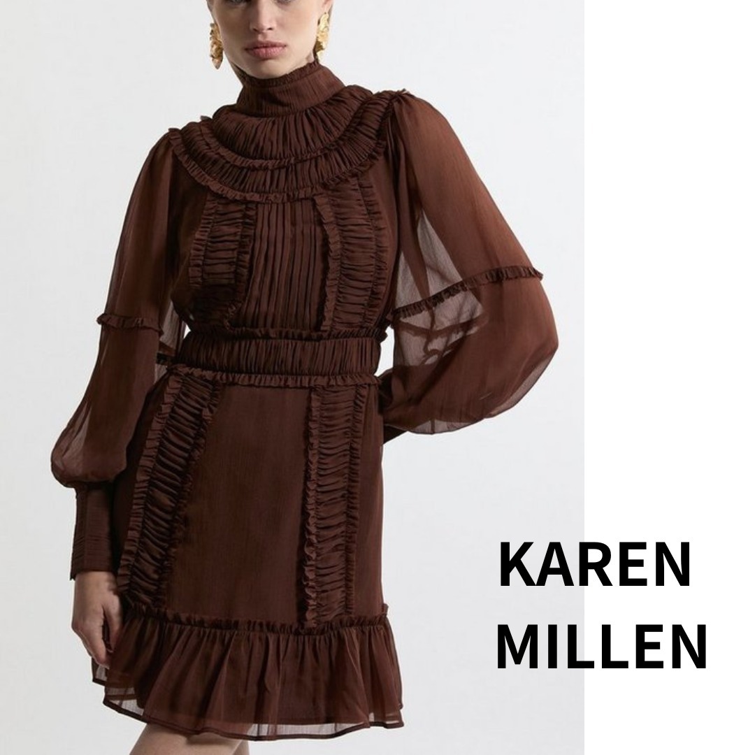 KAREN MILLEN■クリンクル ハイネック ミニワンピース