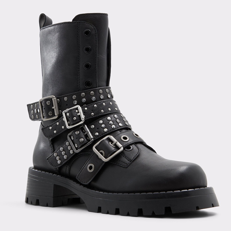 ALDO☆ スタッズ付きバックル・本革レザー・コンバットブーツ