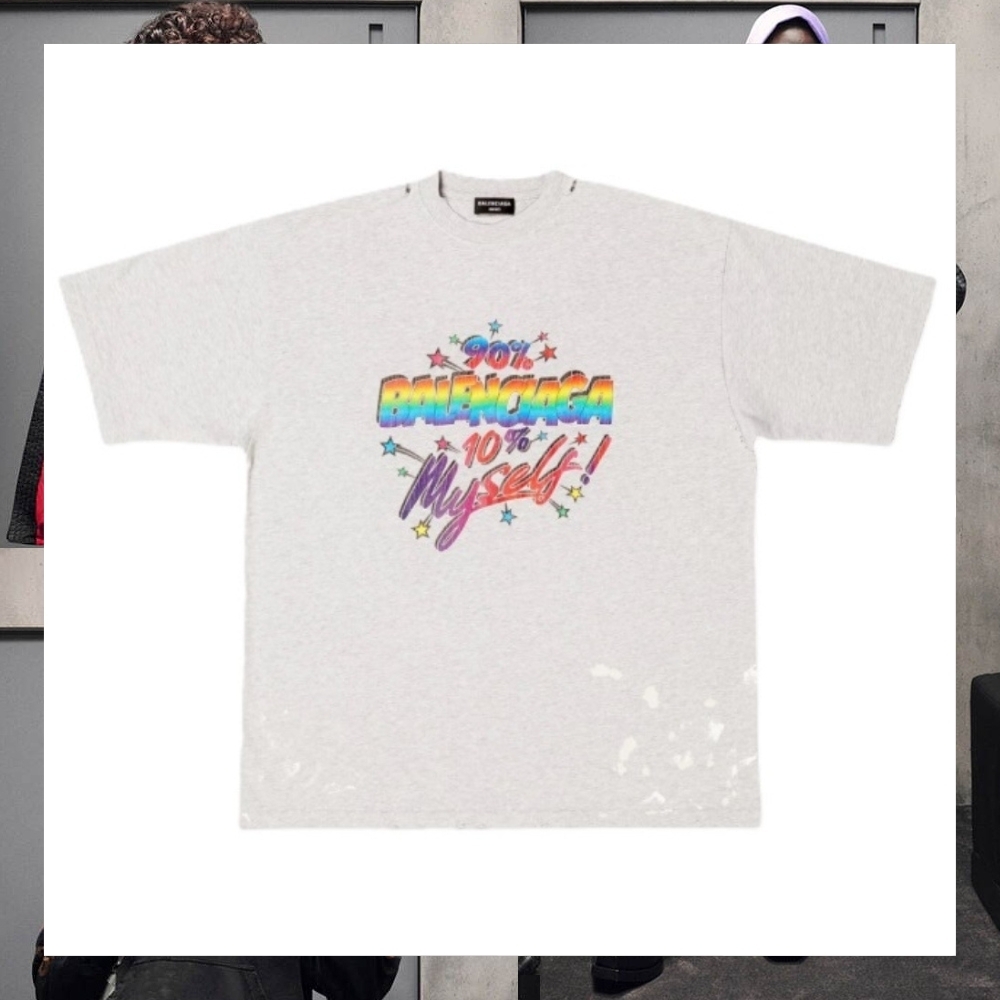 主役級 バレンシアガ Tシャツ 90/10 ユーズド加工 カラフルロゴ