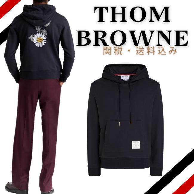 関税・送料込み【THOM BROWNE】バック刺繍入りコットンフーディ