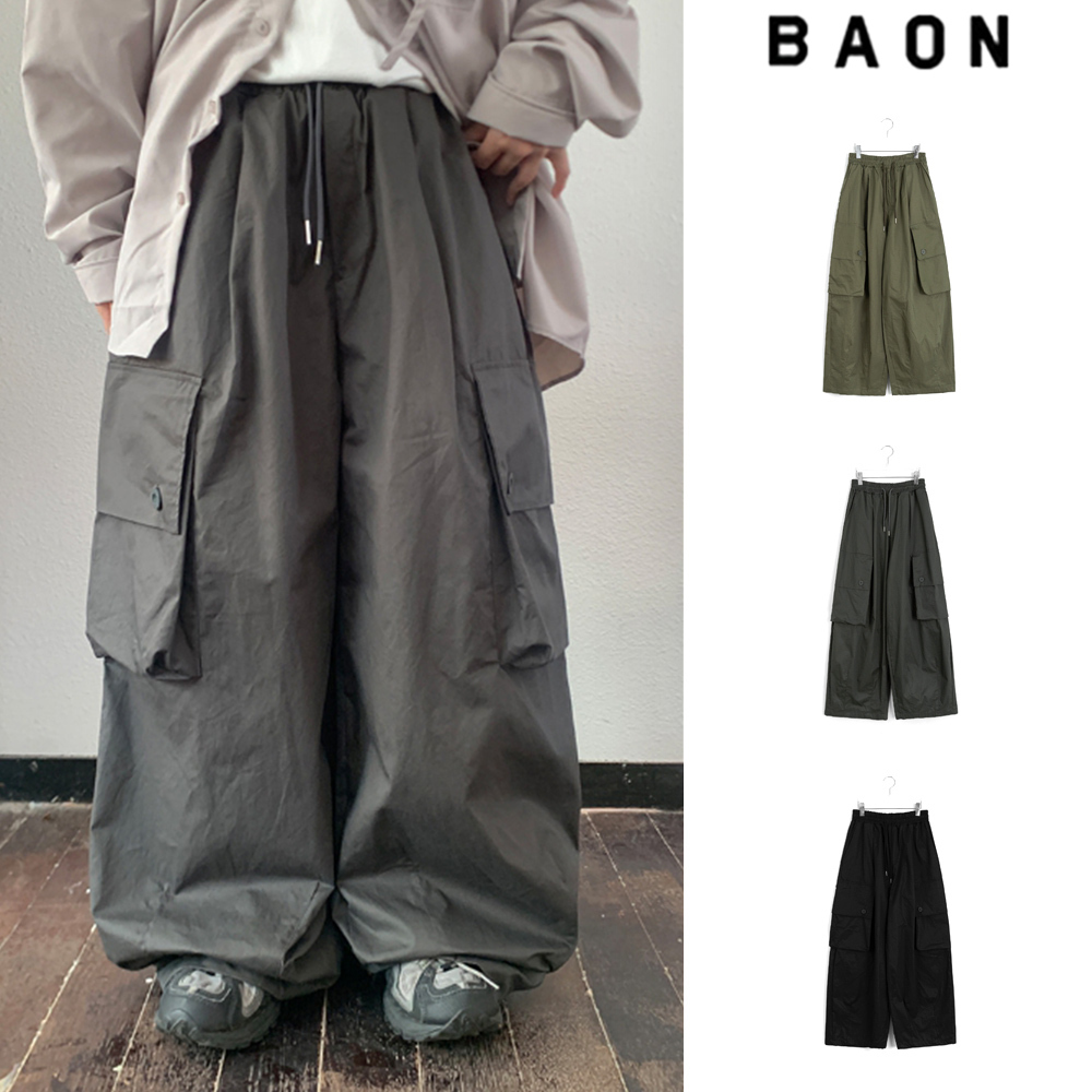 【BAON】[unisex] Relke Banding Wide Balloon Cargo Pants