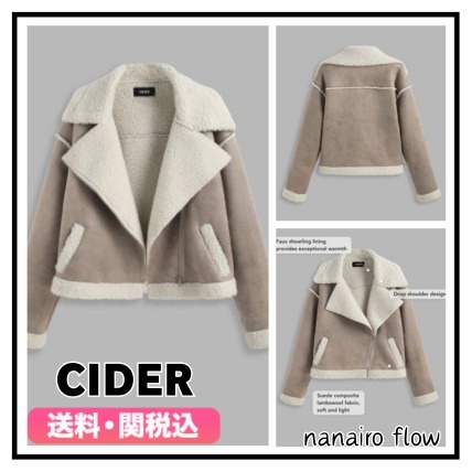 ★Cider★ フェイク シャーリング カラー ジャケット ベージュ