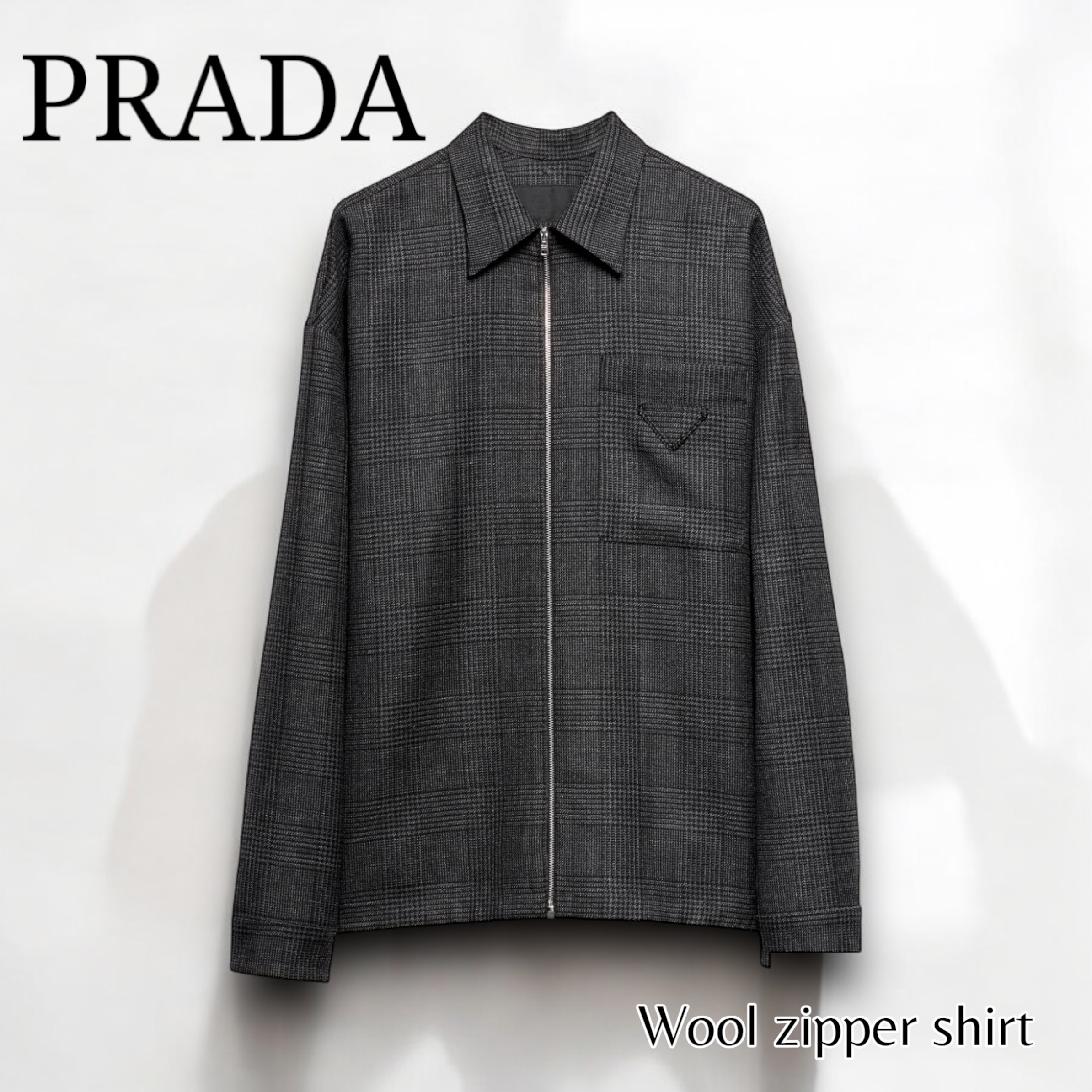 極美品】 PRADA プラダ ジップアップウールモヘアシャツ Lサイズ