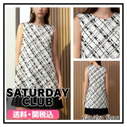 ★SaturdayClub★コントラスト プリーツヘム ツイードワンピース
