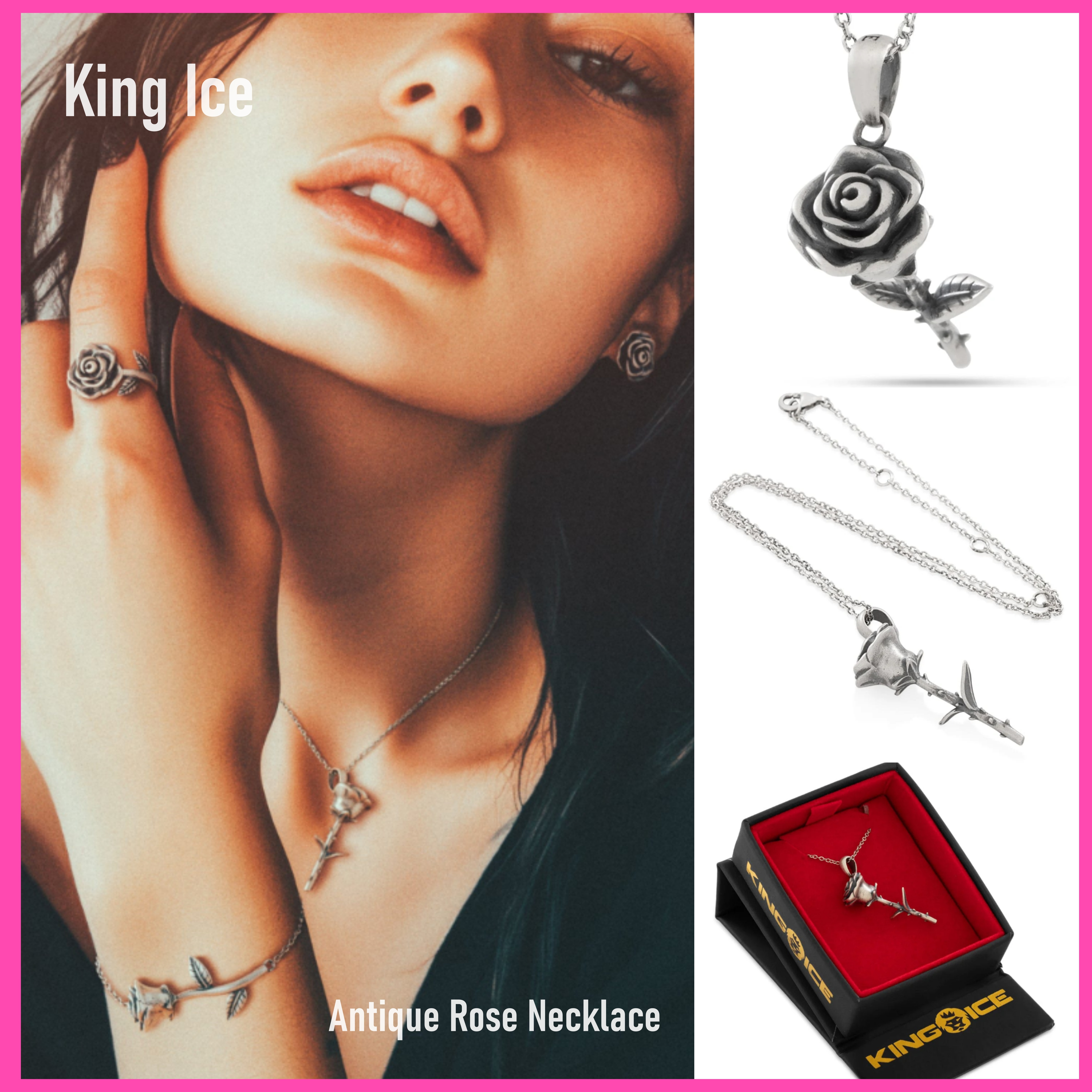 送料税込【King Ice】Antique Rose Necklace ローズ 薔薇 国内発