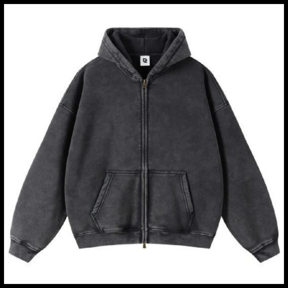★Copping Zone★ ダメージ加工 ウォッシュパーカー 送料関税込 セール】ウォッシュ加工ルーズシルエット ショートメタルジップ