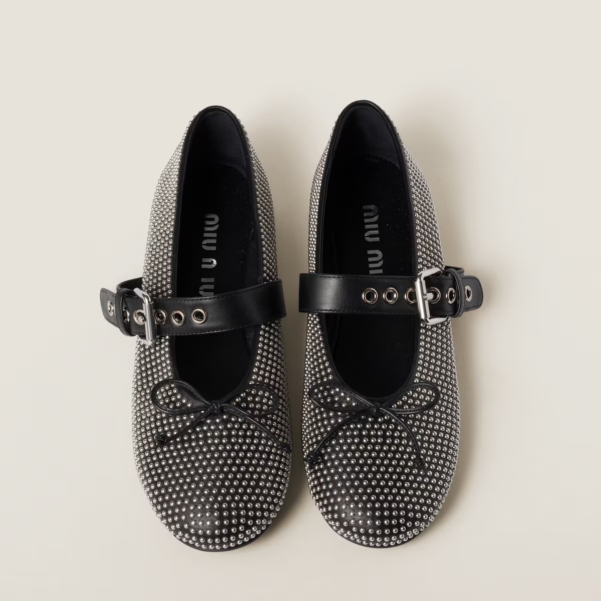 《送料無料》 MIU MIU Satin ballet flats with crystals