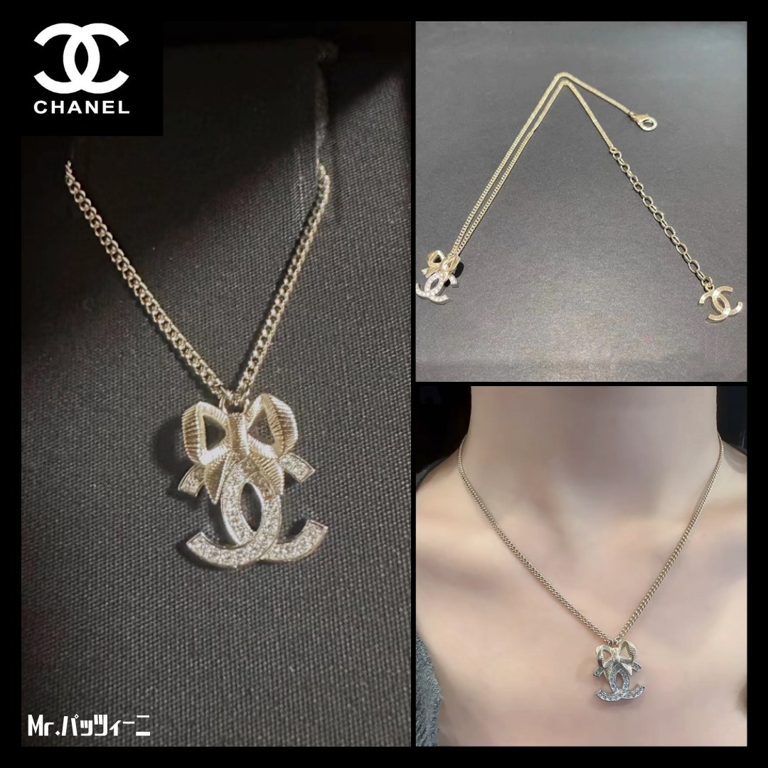 ◇リボンが可愛い◇『CHANEL』24k CCロゴ リボン ネックレス